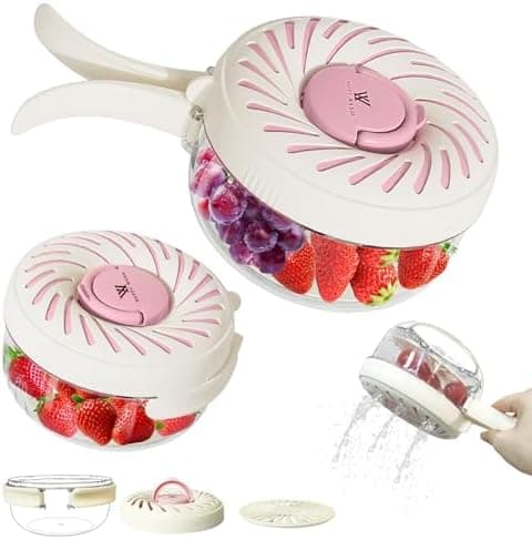 2 Pcs, Fruit Washing Bowl with Strainer, fruit strainer container with lid, Portable Fruit Colander with Collapsible Handle, Strawberries Container Salad Stir for Kitchen Picnic, Large & Small