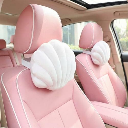 Geelin 2 Pcs Cute Seashell Car Headrest Pillow Kawaii Lumbar Support Pillow for Drive Travel Plush Shell Car Seat Support Cushion Soft Neck Cushion for Pain Relief Home Office Accessories (White)