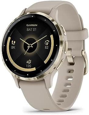 Garmin Venu 3S Soft Gold Stainless Steel Bezel 1.2-Inch AMOLED Touchscreen Display Smart Watch, Phone Supported with 41mm French Gray Case and Silicone Band