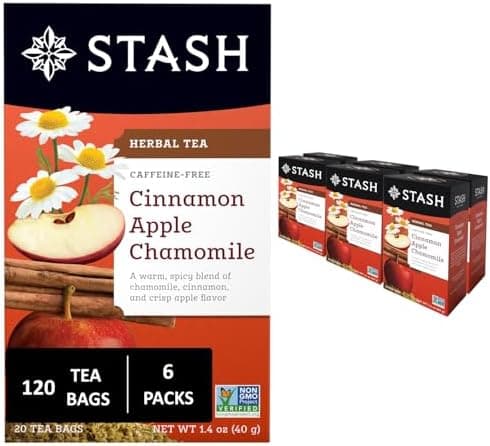 Stash Tea Cinnamon Apple Chamomile Herbal Tea - Caffeine Free, Non-GMO Project Verified Premium Tea with No Artificial Ingredients, 20 Count (Pack of 6) - 120 Bags Total