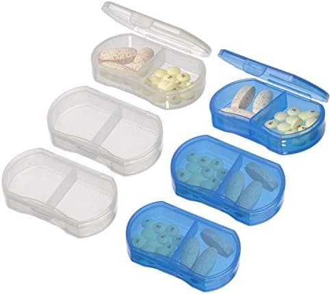 UNIS 6 Pack Small Thin Style Emergency Pill Medication Portable Container Case Box with Dual Compartments