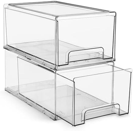 Sorbus Large Clear Storage Drawers (2 Pack) – Stackable Pull-Out Storage Bins with Handles, Slide Out Organizer Drawers for Pantry, Fridge, Kitchen – Stackable Acrylic Storage Bins