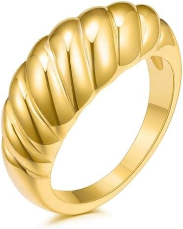 JINEAR 18k Gold Filled Chunky Rings for Women Croissant Dome Statement Ring Trendy Twisted Braided Band Stacking Star Rings Jewelry Gifts