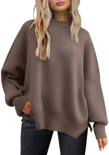 LILLUSORY Women's Oversized Batwing Sweaters 2026 Fall Outfits Trendy Crewneck Knit Side Slit Fashion Pullover Tops