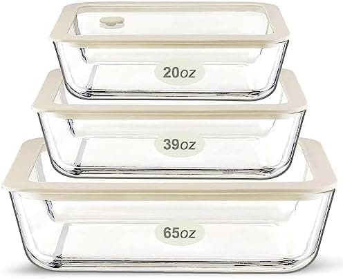 Urban Green Glass Food Container Set with Glass Lid, 3 Pack, Meal Prep Containers with Silicone Framed Airtight Lid, Leakproof, 100% Plastic Free,