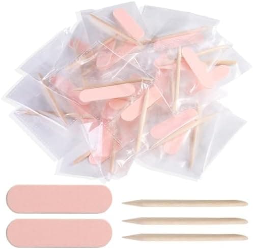 Fcozpjk Mini Nail File and Orange Sticks Set for Press On Nails, 20PCS Mini Nail File Bulk, Double Sided Disposable Nail Files, Wooden Cuticle Pusher Sticks, Manicure Pedicure Cleaner Tools