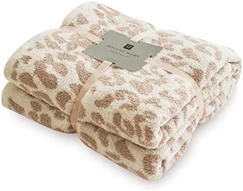 MH MYLUNE HOME Large Soft Micro Plush Leopard Blanket (71x78 inches, Khaki) Warm Reversible Cheetah Blanket Leopard Pattern Throw for Couch Bed Sofa