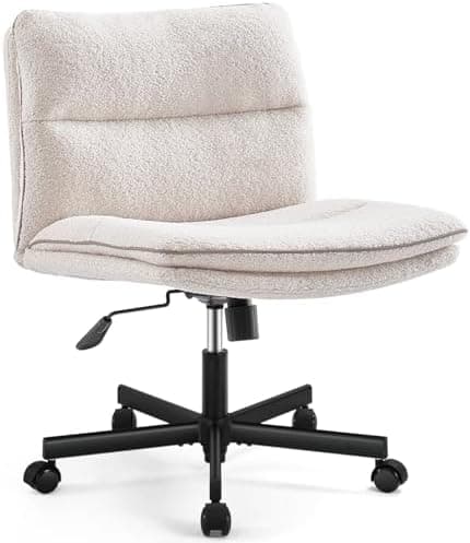 EMIAH Armless Office Desk Chair with Wheels Faux Fur Vanity Mid-Back Ergonomic Home Computer Comfortable Adjustable Swivel Furry Task Chair with Thickened Cushion
