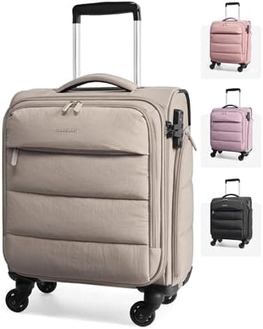 BAGSMART Underseat Carry on Luggage with Wheels, Soft Small Travel Luggage with PVC Wet/Dry Pockets, Lightweight Soft Personal Item Suitcase for Short Trip,Camer