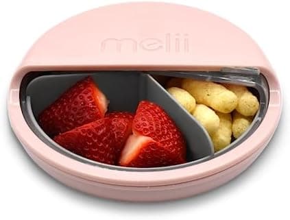 melii Spin Snack Container | 3-Compartment Rotating Snack Box with Sliding Window, BPA-Free, Dishwasher Safe, Portable Snack Container for Kids Ages 3+ (Pink)