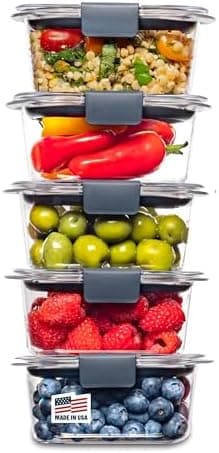 Rubbermaid Brilliance BPA-Free Food Storage Containers Multi Pack, 1.3 Cup Plastic Containers with Lids, 5 Pack, Leak Proof, Microwave & Dishwasher Safe