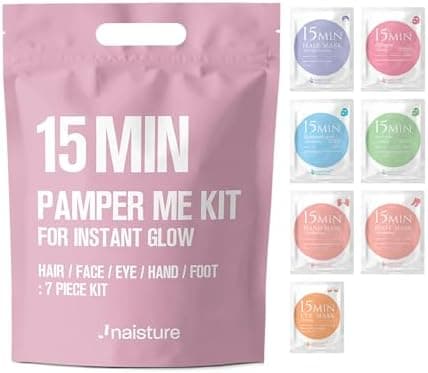 Naisture 15 Min Pamper Me Kit Korean Spa Skincare Gift Set for Women-Head to Toe with Hair, Face, Eye, Hand, & Foot Masks (7 pcs)