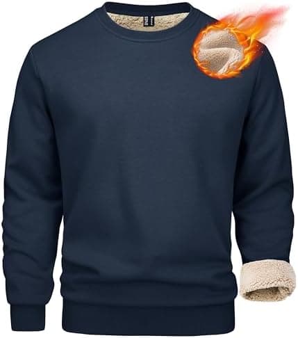 MAGCOMSEN Men's Sherpa Lined Sweatshirts Fleece Pullover Basic Tops Warm Crewneck Winter Sweatshirt