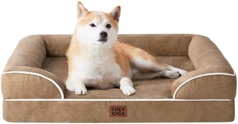 EHEYCIGA Orthopedic Dog Beds for Large Dogs, Waterproof Memory Foam Large Dog Bed with Sides, Non-Slip Bottom and Egg-Crate Foam Pet Couch Bed with Washable Removable Cover, Camel