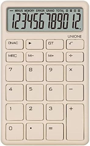 UNIONE Pocket & Desktop Beige Calculator with a Bright LCD, Dual Power Handheld Desktop. Color. Business, Office, High School