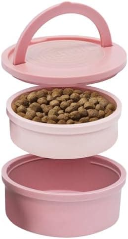 KindTail Dog Travel Bowls - Set of 2 Portable Pet Food & Water Dishes with Lid & Handle - Each Nesting Container Includes a Non-Slip Silicone Base - Microwave & Dishwasher Safe - BPA & Toxin-Free