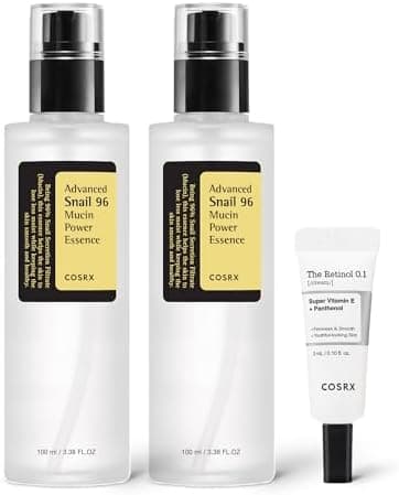 COSRX Snail 96% Mucin Power Essence 2ea & Retinol 0.1% Cream Mini Sample 1ea, Glass Skin Starter Set, Amazon Exclusive, Daily Hydrating & Firming Korean Skin Care Kit, Gift Set