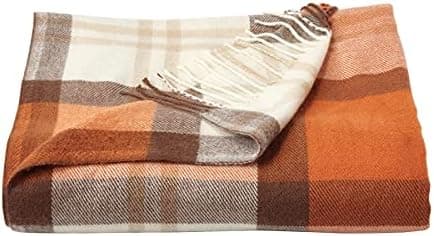 Lavish Home Collection Faux Cashmere Acrylic Oversized Throw Blanket - Luxuriously Fluffy, Soft Cashmere-Like Woven Acrylic, Breathable with Stylish Vintage Design - Spice Plaid