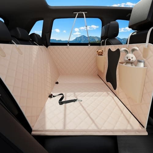 Bark Lover Waterproof Dog Car Seat Cover for Back Seat – Heavy Duty Back Seat Extender for Dogs with Hard Bottom, 7-Layer Protection, Non-Slip & Scratchproof, Easy to Install (Beige)