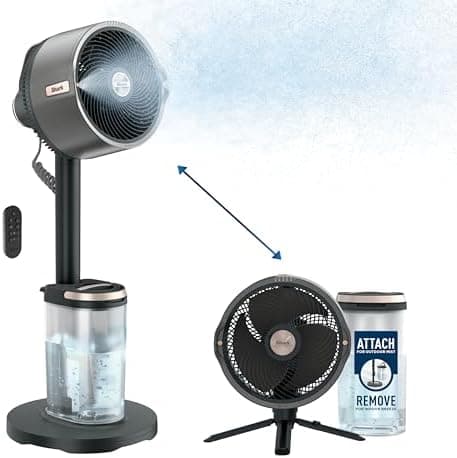 Shark FlexBreeze Pro Mist Fan — Indoor & Outdoor, Integrated Misting, Pedestal to Tabletop, Corded or Cordless, Up to 24-Hr Battery, Oscillating, Charcoal Grey, FA302 (2025 Release)