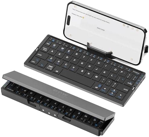 SIKAI CASE Foldable Bluetooth Keyboard with Magnetic Stand,Aluminum Alloy Mini Quiet Folding Portable Lightweight Travel Rechargeable Pocket for Tablet,iPad, Phones, Black