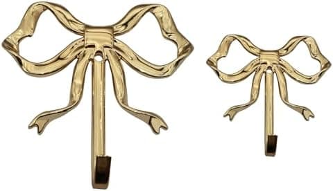 PXYWSWD Home Decorative Hook Bow-Knot Brass Wall Hooks for Hanging Hook for Coat Hat Towel Multi-Purpose Hooks (Color : Gold, Size : Pack of 2)