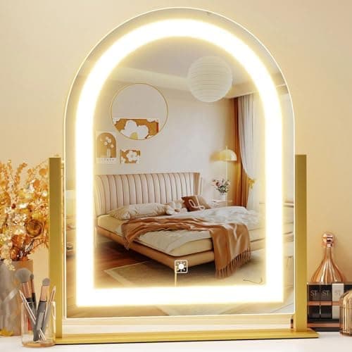 Gvnkvn Arched Makeup Vanity Mirror with Lights 17.2" LED Makeup Mirror Detachable 10X Magnification, Hollywood Make Up Mirror with Lighting, Smart Touch, 360° Rotation, (Gold,Gift Box)