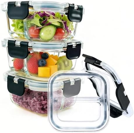 Nafhone Bariatric Meal Prep Containers, 8 oz Bariatric Portion Control Food Storage Containers with Two 4 oz Compartments (3 Pack), Reusable Glass Snack Containers with BPA Free Airtight Lids