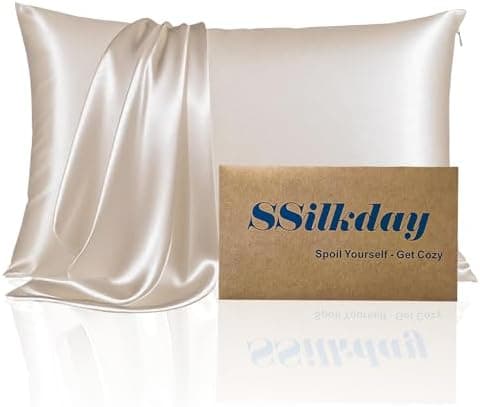 Mulberry Silk Pillow Cases with Zipper, Ultra Smooth Soft Breathable Cooling Pillow Cases for Hot Sleepers, Silk Satin Pillowcase for Hair and Skin, Gifts for Women (Beige, Standard Size, 1 Pack)