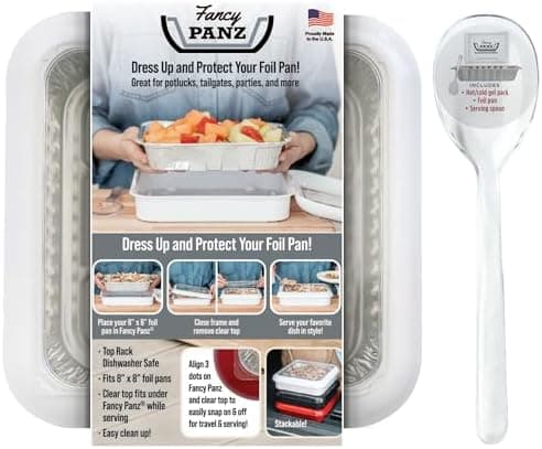 Fancy Panz - White 8x8" Aluminum Foil Pan Carrier with Lid - Elevated Food Serving Tray - Portable Casserole Carrier with Lid - Made in the USA Hosting Essentials