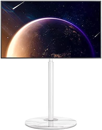 Rfiver Swivel Floor TV Stand with 90 Degree Swivel for 32-65 inch LCD LED TV, Modern Simple Design White Corner TV Floor Stand with Round Glass Base, VESA 400x400 mm