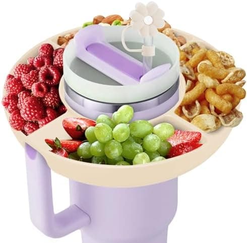 Snack Bowl for Stanley Cup 30 oz with Handle-Perfectly Compatible with Stanley Quencher H2.0 Tumbler 30 oz with Handle, Reusable Silicone Snack Tray, Stanley cup accessories (Cream Snack Bowl)