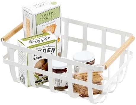 Yamazaki Home Tosca Storage Basket - Home Organizer Bin Holder With Wooden Handle - Medium - Steel + Wood -