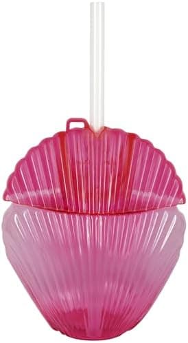 Pink Translucent Seashell Shaped Plastic Cup with Straw, 15 oz. (1 Count) - Stylish & Reusable Drinkware, Ideal for Birthdays, Parties, Outdoor Gatherings, & More