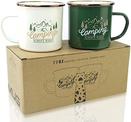Roadmap Camping Gifts Camping Mugs Set of 2 Travel Holiday Enamel Coffee Cup 17OZ Big Capacity 304SS Golden Rim for Drinking Outdoor Couples Anniversary Wedding Christmas Valentines Day His and Hers