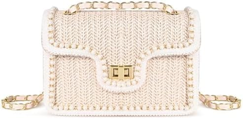 OWGSEE Straw Crossbody Bags for Women Summer Pearl Straw Clutch Purse Woven Shoulder Bag Vacation Handbags