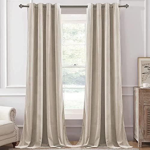 SMILETIME Ivory Beige 84in Room Darkening Velvet Curtains with Grommet, Thermal Insulated Super Soft Privacy Noise Reducing Velvet Drapes for Living Room, 2 Panels (Ivory Beige, 52Wx84L)