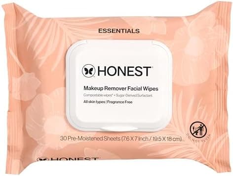 Honest Beauty Fragrance Free Cleansing Makeup Remover Facial Wipes | Plant Based, Hypoallergenic, Gentle for Sensitive Skin | 30 Count