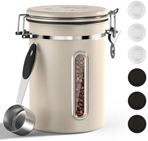 ShanSon Coffee Canister Airtight Coffee Container Stainless Steel Coffee Bean Storage Container with Scoop and See Through Window Coffee Canister for Beans Grounds Sugar Flour Tea Cereal,22OZ,Beige