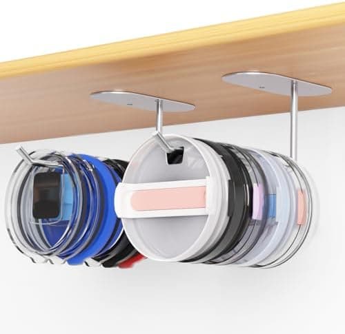 Keepamor 2 Pack Tumbler Lid Organizer, Space Saving Cup Lid Organizer for Yeti/Stanley/Simple Modern Tumbler Lids, Self-Adhesive or Drilling Tumbler Lid Hook for Kitchen Organizers and Storage