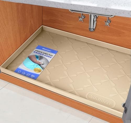 SIKADEER Silicone Under Sink Mats for Kitchen Waterproof 34" x 22", Raised Edge Cabinet Protector Shelf Liner, Bathroom Organizers and Storage Boot Tray Pet Mat