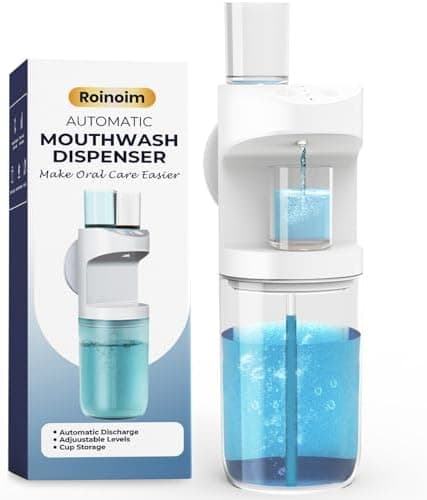 Automatic Mouthwash Dispenser, 550ml (19.35 Oz) Mouthwash Dispenser for Bathroom with Magnetic Cups, 3 Dispensing Levels, Long Standby Time White