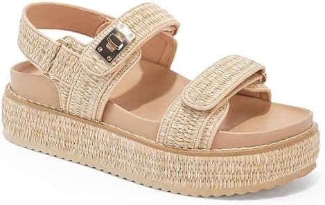 Coutgo Womens Platform Sandals Comfortable Flat Sandals Double Strap Footbed Summer Beach Sandals