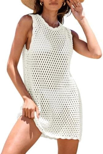 ANRABESS Womens Swimsuit Cover Up Sleeveless Knit 2026 Summer Outfits Swimwear Bathing Suit Coverup Crochet Beach Dress