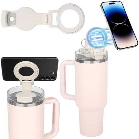 Magnetic Phone Holder for Stanley 40oz Tumbler Water Bottle Holder fit for MagSafe Stanley Cup Accessories Replacement lid, Phone Tripod for Stanley Quencher H2.0 with Handle White