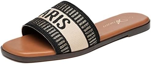 Athlefit Women's Slides Summer Fashion Slip On Flat Sandals Dressy