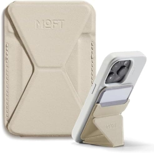MOFT Magnetic Wallet Stand Compatible with iPhone 17/16/15/14/13/12 Series, Angle Adjustment & Magsafe Compatible MOVAS Phone Stand,Beach White