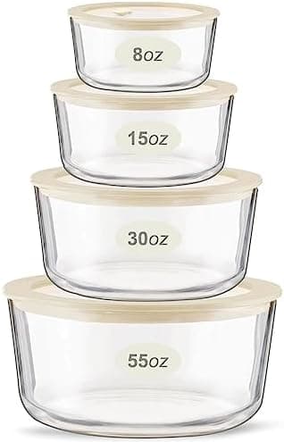 Urban Green Glass Food Container Set with Glass Lid, 4 Pack, Meal Prep Containers with Silicone Framed Airtight Lid, Leakproof, 100% Plastic Free,