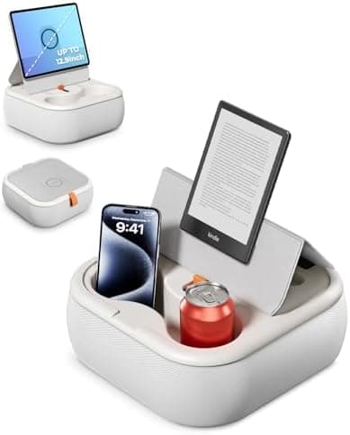 Viozon Tablet Stand Pillow, Compatible with 4-13" Phone/Tablet, iPad, iPhone, Samsung,Kindle,Google, Magnetic Phone Stand for Desk, Kindle Pillow Stand for Bed with Cozy Fabric,and Two Cup Size Bowl.W