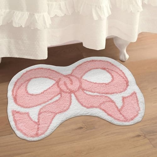Urtlmaji Coquette Bow Rug Pink Bath Mat Bathroom Rugs, Non Slip Cute Bath Rugs Microfiber Plush Bow Decor, Small Preppy Room Decor Washable Absorbent Girl’s Bedside Rug for Bathtub Sink 30"x20"